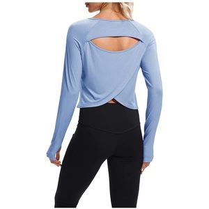 Long Sleeve Workout Running Shirt Athletic Yoga Gym Large, Light Blue